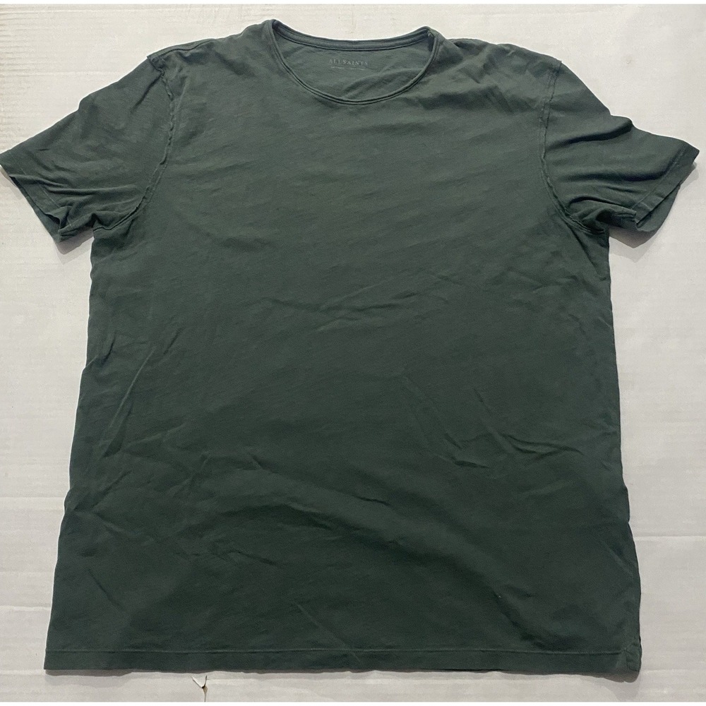 AllSaints Cotton Solid Green Crew Neck Short Sleeve T-Shirt. Men's XXL